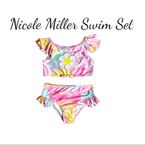 Nicole Miller New York Other - NWT Nicole Miller Girl’s 2 Piece Tie Dyed Swimsuit with Sequined Sunflower